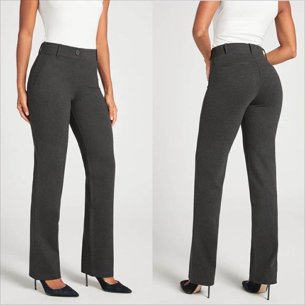 Betabrand Women's Straight Leg Pants in Charcoal Gray